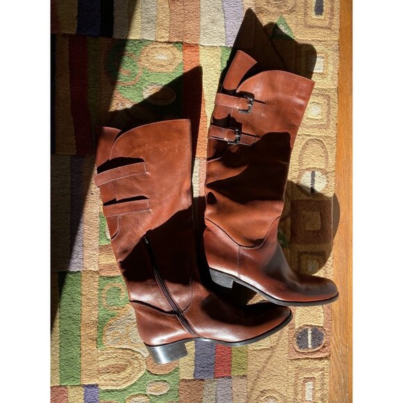 Artisan Leather Riding Boots – Brown Tall Buckle Zip Boot 8N - Picture 1 of 8